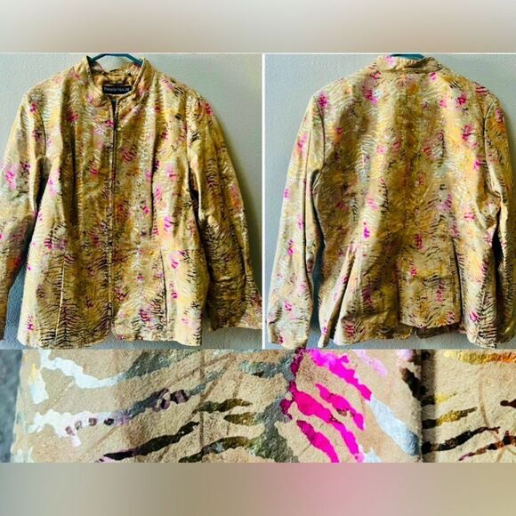 Pamela McCoy Genuine Leather Jacket With Metallic Animal Print Zip Up Womens XL* - Picture 1 of 10